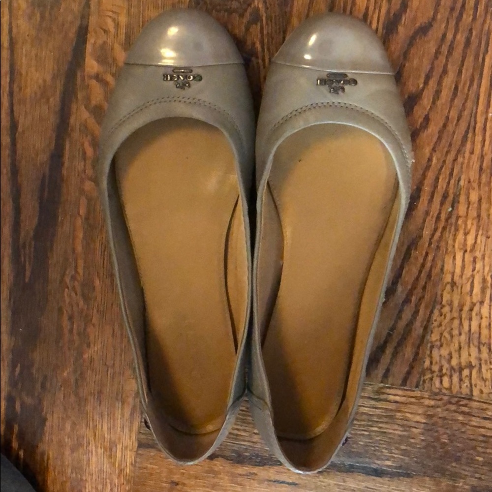 Beige Coach Leather Flats